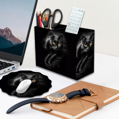 Pen Holder and Anti-Slip Mouse Pad Combination, Makeup Brush Storage Box, Tableware Storage Box, Suitable for Office and Home - Cat - color: Cat