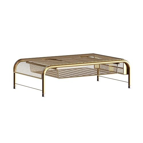 Martha Stewart Ryder Gold Mesh Metal Desktop Monitor Stand Riser with Organizer Drawer and Side Storage