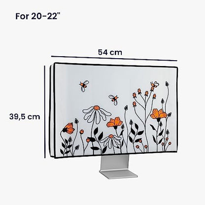 kwmobile Computer Monitor Cover Compatible with 20-22" monitor - Bees and Flowers Black/Orange/White