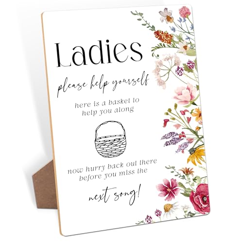 Ladies Please Help Yourself Sign, Wedding Signs for Reception, Floral Bridal Shower Decorations, Wooden Bridal Shower Decor, Wedding Bathroom Basket Supplies for Engagement Anniversary party, 09 - color: Ladies Sign, 09