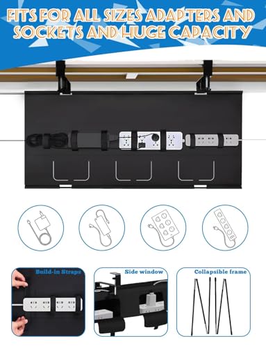 No Drill Under Desk Cable Management Tray - 36" Under Desk Cord Organizer,Clamp/Screw Mount Cable Management, Premium Fabric Cord Hider for Wire Organizer for Office, Home