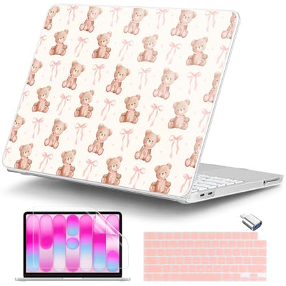 DONGKE Compatible with MacBook Neo 13 Inch Case 2026 A3404 A18 Pro chip & Touch ID, Plastic Hard Shell with Keyboard Cover, Screen Protector & Dust Plugs, Bow & Bear - color: Bow & Bear