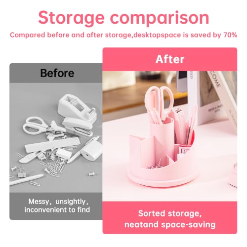 deli Office Supplies Set, Pink Desk Accessory Organizer Kit, Stapler Set, Rotating Multi-Functional Pen Holder, Tape Dispenser, Pens, Binder Clips, Sharpener, Scissor, Eraser, Pink Office Supplies - color: Pink