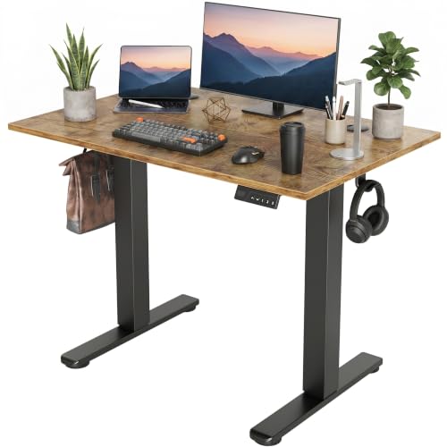 Claiks Electric Standing Desk 40x24 Inches, Adjustable Height Motorized Sit Stand Desk with 3 Memory Presets&Cable Management, Space-Saving Computer Workstation for Home Office&Bedroom, Rustic Brown - color: Rustic Brown, size: 40 Inch