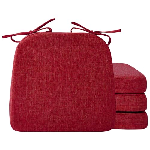 Ruqmuis Chair Cushions for Dining Chairs, 2" Thick Seat Cushions for Kitchen Chairs, D-Shaped Chair Pads with Washable Cover, Ties and Non Slip Backing, 17'' x 16'', Set of 4, Red - color: Red, size: 4 Count(Pack of 1)