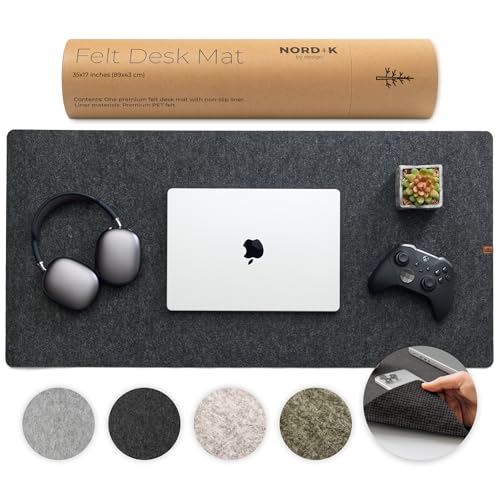 Nordik Large Felt Desk Mat - Charcoal - 35 x 17 inch - Full Desk Keyboard Mat - Computer Desk Mat for Keyboard and Mouse Pad - Desktop Mat - Large Felt Desk Pad - color: Charcoal