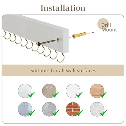 Lolalet Wooden Necklace Holder for Wall with 15 Hooks, Necklaces Hanger Easy Install Wall Mount Necklace Organizer, Jewelry Hangers for Chains, Bracelets, Earrings -Goldwhite - color: Goldwhite