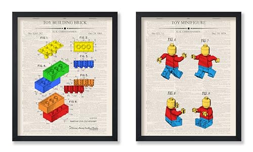 Poster Master 2-Piece Dictionary Poster - Construction Toy Blueprint Print - Building Blocks Patent Print - Minifigure Art - Toy Building Bricks Design - Kids Room Decor - 11x14 UNFRAMED - color: Patent Kids 03, size: 11"L x 14"W