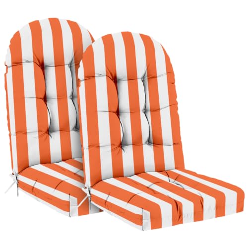 Outdoor Adirondack Chair Cushions Set of 2, 44x19x4 Inch Rocking Chair Cushion, High Back Patio Soft Seat Pad with Ties, Indoor Outside Use, Orange Stripes - color: Orange Stripes, size: 44x19x4 Inch