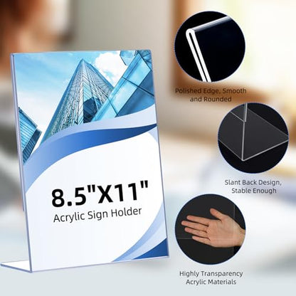 DECOHOBO 30 Pack Acrylic Sign Holder 8.5 x 11, Clear Plastic Display Stands for Tabletop, L-Shape Acrylic Stands for Flyers, Documents, Office, Restaurants, Vertical Sign Holder 8.5x11 for Desktop