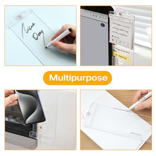 Monitor Memo Boards for Computer, Whole Transparent 2 Pack (Left & Right) Multifunction Acrylic Screen Message Reminder Pad Side Panel Phone Holder Organizer for Office Desktop, with Pen & Sticky Note - style: Left + Right