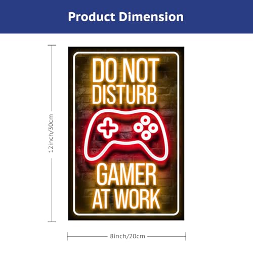 12×8 Inch Neon Aluminum Gamer Sign Boys Teen Room Accents | retro merch,video novelties,arcade collectibles,male posters,hobby trinkets - color: PM321002, size: 12" x 8"