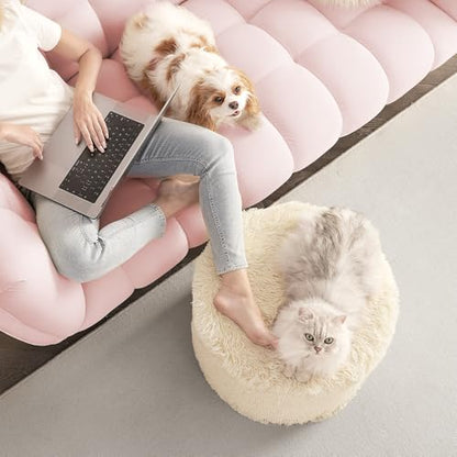 Hansleep Round Pouf Ottoman Foot Rest, Footstool, Beige | High-Density One-Piece Foam, 20 x 15 Inch, Firm & Stable, for Couch, Bedroom, Living Room, Machine Washable Cover - color: Beige, size: 20"D x 20"W x 15"H