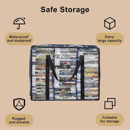 CD DVD Storage Bags, 2-Pack Clear Blu-ray Storage Bags with Zipper & Handles | Holds 90 Blu-Ray, 70 DVD | Media & Video Game Storage Organizer for VHS, Discs - size: 2 Pack