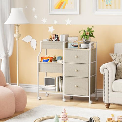 Modanais Baby Organizer and Storage - 3 Tier Rolling Cart with Dividers and Drawers, Easy To Assemble, Mobile Utility Cart with Wheels for Nursery, Bedroom, Changing Table & Crib,Off White - color: Off White