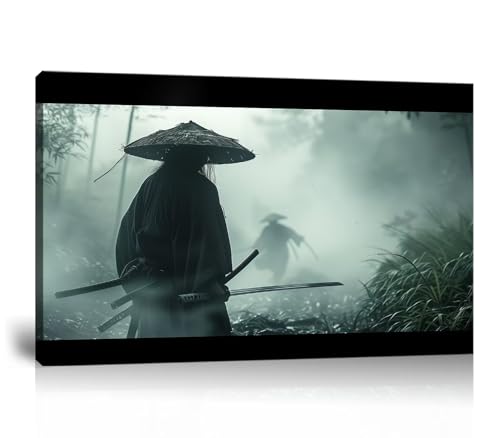 Japanese Samurai Canvas Wall Art for Living Room Bedroom Office - Bushido Samurai Picture Japanese Poster Framed Artwork Ready to Hang(12''H x 16''W) - color: samurai art-3, size: 12"L x 16"W