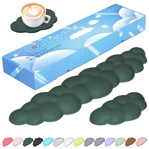 JIKIOU Upgrade Leather Cloud Keyboard Wrist Rest, Cloud Wrist Rest with Non-Slip PU Base, Comfortable Memory Foam Wrist Rest for Computer Laptop Mac Gaming Office and Pain Relief Christmas Wish Gift - color: 07dark Green