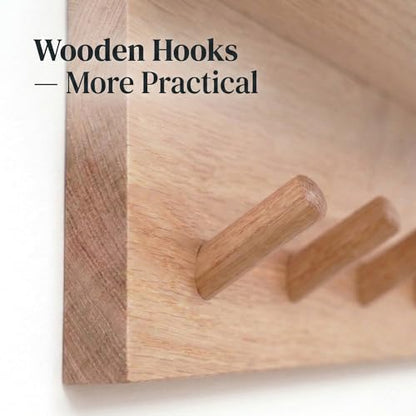 Floating Wall Shelves with Hooks, Rustic Wood Coat Rack & Storage Organizer for Entryway, Kitchen & Bedroom, Wall Mounted Display Shelf for Books, Plants & Photos