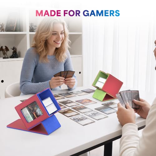 UAONO Card Deck Box for MTG Commander, Independent Commander Display, Fits 100 Double-Sleeved Cards, Magnetic Deck Case for Magic the Gathering TCG, 2 Dividers & 1 Top Loader (Red/Blue) - color: A-Red&Blue