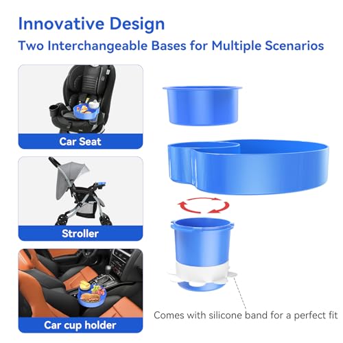 Car Seat Snack Tray: Travel Tray for Kids Carseat Cup Holder with Food Trays, Stroller Snacks Plate for Toddlers, Kid Road Trip Essentials, Blue - color: Blue