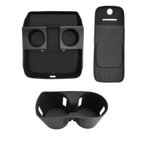 BIBIBO for 2026 Hyundai Palisade Center Console Organizer 2026 Hyundai Palisade Lower Center Console Organizer+ Insert Cup Holder& Wireless Charging Mats 2026 Palisade Console Insert Tray - color: Black-(Cup Holder+Console Under Tray)