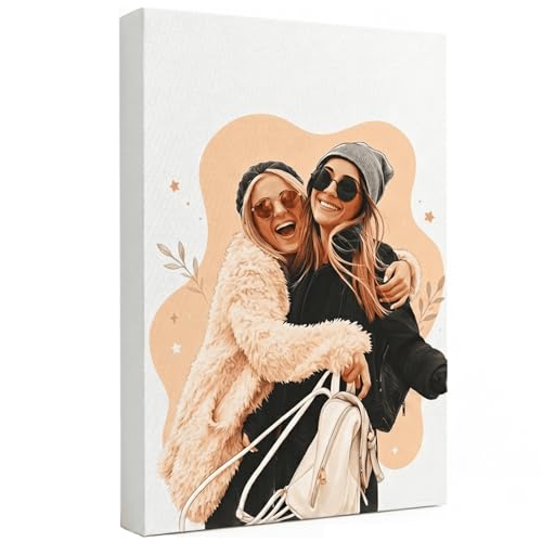 ENQU Personalized Modern Illustration Portrait from Photo, Custom Vibrant Digital Painting Canvas Wall Art, Trendy Boho Picture Decor, Unique Gift for Friend Sister Family, Fun Bedroom Wall Decor - color: Style 4