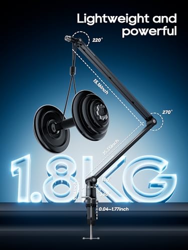 Microphone Arm Stand, CACENCAN Upgraded Mic Boom Arm with Cable Management, 3/8" to 5/8" Adapter, Desk Mount Mic Stand for Blue Yeti, Shure SM7B, HyperX, Streaming, Podcast, Gaming, Recording (Black)