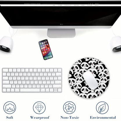 Cute Panda Mouse Pad Round Mouse Mat, Non-Slip Rubber Base Mousepad with Stitched Edge for Wireless Computer Laptop Office Desk Accessories 8 x 8 Inches - color: Cute Panda