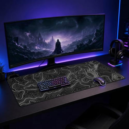 AQQA Large Mouse Pad Mat (35x17 in) Extended XXXL Gaming Mouse Pad with Non-Slip Rubber Base,Background Topographic Map Lines Contour Geographic for Gaming Office Laptop Computer Men Women - color: Black, size: 17L x 35W inches
