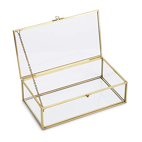 Hipiwe Vintage Glass Keepsake Box, Rectangle Jewelry Display Organizer, Lidded Box for Home Decor, Storage of Trinkets, Rings, Bracelets - color: Gold, size: Large