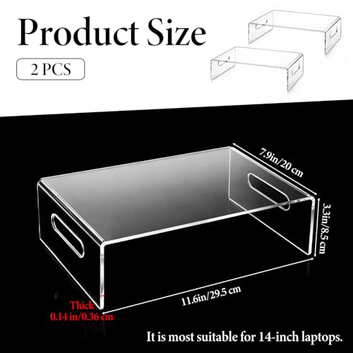 2 Pcs Acrylic Monitor Stand, Clear Laptop Stand with Handle Monitor Riser Desk Accessories for Office, School, Home
