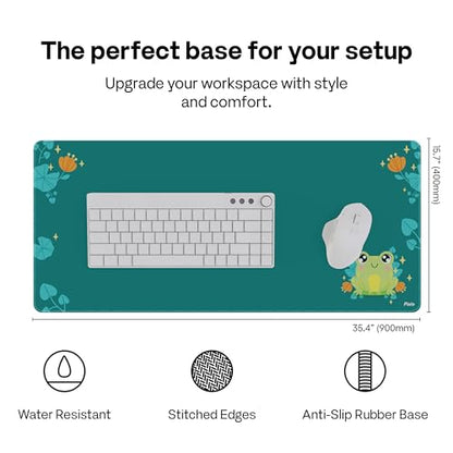 Pixio Mouse Pads - 36 x 16 inch XXL Lilly Frogs Green Multifunctional Large Desk Mats for Gaming, Office, Desktop Anti-Slip Waterproof Washable Computer Mouse Mat - color: Green Lilly Frogs