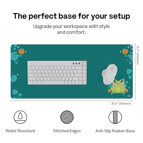 Pixio Mouse Pads - 36 x 16 inch XXL Lilly Frogs Green Multifunctional Large Desk Mats for Gaming, Office, Desktop Anti-Slip Waterproof Washable Computer Mouse Mat - color: Green Lilly Frogs