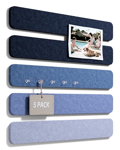 Fluxynara Cork Board Alternative Felt Strip Board 5-Pack 13"x2", Office Pin Board with 35 Push Pins, Adhesive Install for Bedroom Door & Home Office (Denim Mist) - color: Denim Mist, size: 5-pack