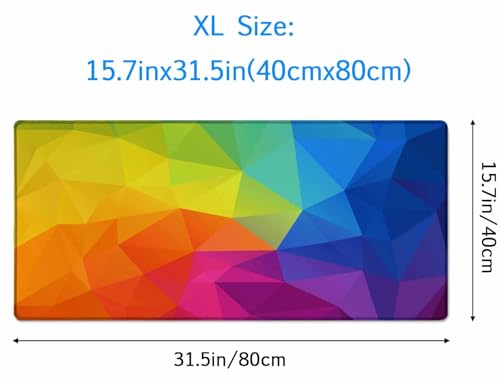 Gaming Mouse Pad XXL XL Large Mouse Pad Mat Long Extended Mousepad Desk Pad Non-Slip Rubber Mouse Pads Stitched Edges Thin Pad (31.5x15.7 Inch) Rainbow Triangular - color: Rainbow Triangular, size: 31.5L x 15.7W inches