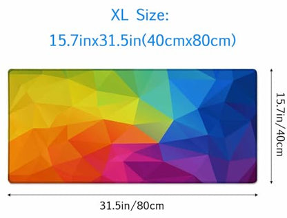 Gaming Mouse Pad XXL XL Large Mouse Pad Mat Long Extended Mousepad Desk Pad Non-Slip Rubber Mouse Pads Stitched Edges Thin Pad (31.5x15.7 Inch) Rainbow Triangular - color: Rainbow Triangular, size: 31.5L x 15.7W inches