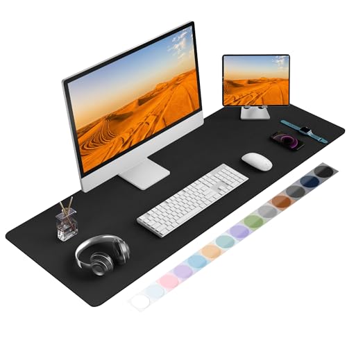 Mouse Pad Desk Protector Mat, Large PU Leather Office Desk Mat, Non-Slip Desk Pad for Keyboard and Mouse, Waterproof Desk Blotter Pad for Writing, Wide & Smooth Laptop Desk Pads, Black (17''X48'') - color: Black, size: 17" x 48"