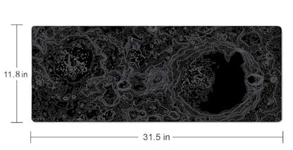 Moon Topographic Map Desk Mat Black Large Mouse Pad XL Extended Gaming Mousepad Keyboard Mouse Mat Desk Pad for Computer Laptop 31.5''X11.8'' Non-Slip Rubber Base with Stitched Edges - color: Moon Topographic Map