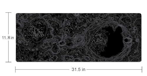 Moon Topographic Map Desk Mat Black Large Mouse Pad XL Extended Gaming Mousepad Keyboard Mouse Mat Desk Pad for Computer Laptop 31.5''X11.8'' Non-Slip Rubber Base with Stitched Edges - color: Moon Topographic Map