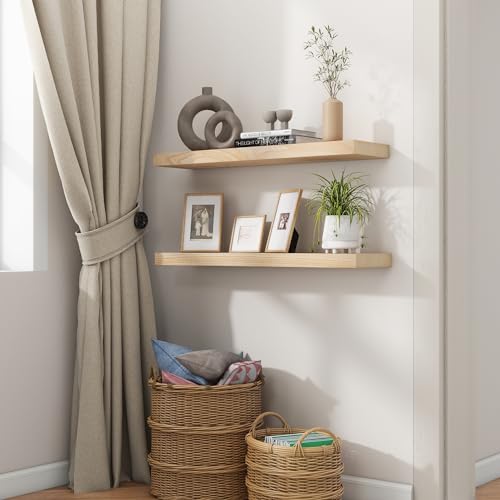 fuqing 30 Inch Floating Shelves | Natural Wood Wall Shelves Set of 2 | 30" W x 6.7" D Natural Wooden Floating Shelves for Living Room Bedroom Home Office - color: Natural, size: 30 Inch