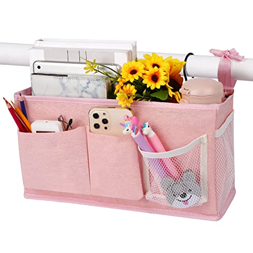 Loghot Bedside Caddy/Bedside Storage Bag Hanging Organizer for Bunk and Hospital Beds,Dorm Rooms Bed Rails,Can be Placed Glasses,Books,Mobile Phones,Keys (New Pink-1) - color: 1pc New Pink-1