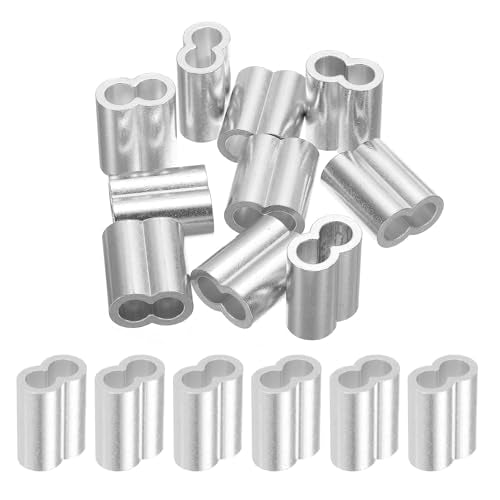 uxcell 5/16" 8mm Aluminum Crimping Loop Sleeve Double Ferrule for Wire Rope Cable Line End, Silver 10pcs - size: 5/16"