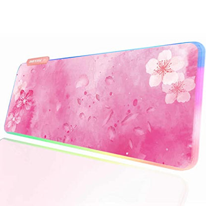 JMIYAV RGB Cherry Blossom Gaming Mouse Pad Pink 31.5x12 Inch PC XL Large Extended Glowing Led Light Up Desk Pad Non-Slip Rubber Base Computer Keyboard and Mouse Pad Cute Mousepad - color: P-pink Flowers