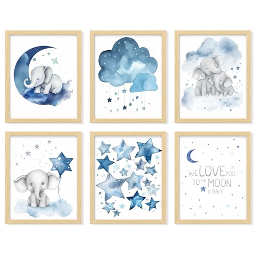 97 Decor Baby Girl Elephant Nursery Decor - Baby Boy Room Decorations for Nursery Wall Decor, Blue Moon and Stars Nursery Art Prints, Cute Elephant Poster Animal Picture for Bedroom (8x10 UNFRAMED) - color: Elephant Nursery