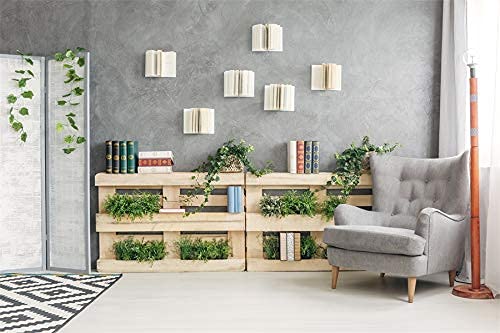 YongFoto 6x4ft Interior Room Backdrop for Photography Wooden Bookshelf Green Plants Screen Armchair Grey Lounge Background Modern Home Banner Decor Live Video Portrait Photo Studio Props