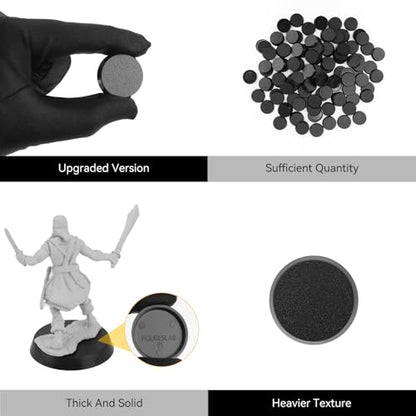 100PCS 25mm/0.98inch Textured Plastic Black Round Miniature Bases, Model Base for Gaming Miniatures or Wargames Table Top Games - color: 25mm-100pcs-black