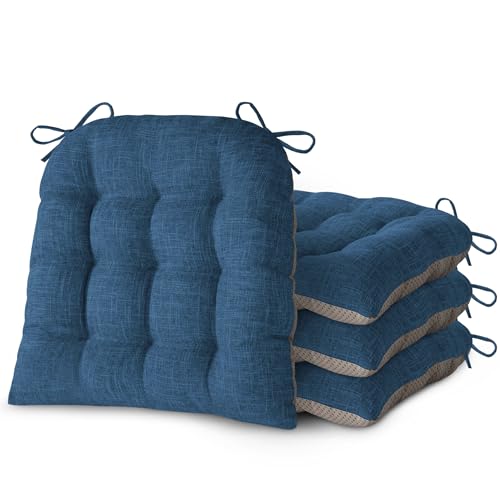 Chair Cushions for Dining Chairs Set of 4 Durable D-Shaped Seat Cushions with Non-Slip Backing Secure Ties Thick Cozy Seat Pad for Kitchen Dining Room Office(18x16.5x3in Navy) - color: Navy