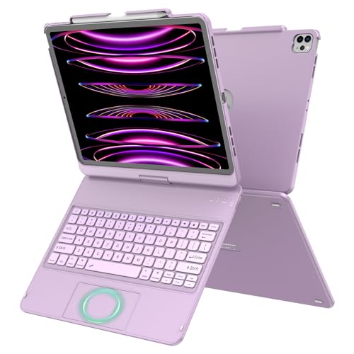 GGH Touch for iPad Keyboard Case Air 13 (M3 2025 / M2 2024) &12.9 iPad Pro (6th,5th,4th,3rd Gen),360° Rotatable Protective Cover Multi-Touch Trackpad Keyboard Case with Pencil Holder - Light Purple - color: Light Purple
