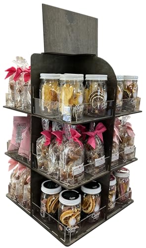 Versatile 4-Sided Rotating Display Stand for Candy, Snacks, Jams, Produce and More - Ideal for Craft Shows, Farmers Markets, and Retail Stores - 12 Shelves, Heavy-Duty Design, Easy Setup (Black) - color: Black
