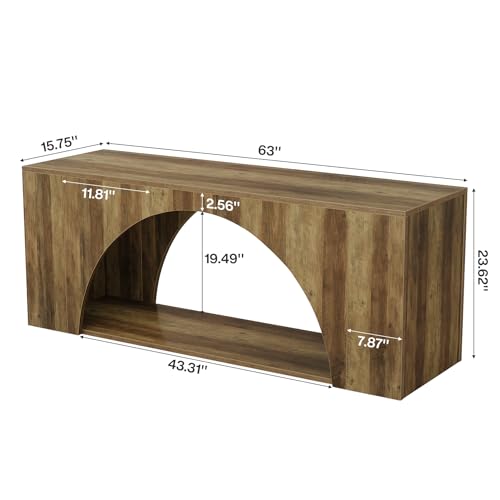 Tribesigns 63" TV Stand for 55/60/65/75 Inches TV, 2-Tier Farmhouse Television Stands with Arched Open Storage, Entertainment Center Media Console for Living Room & Bedroom, Brown